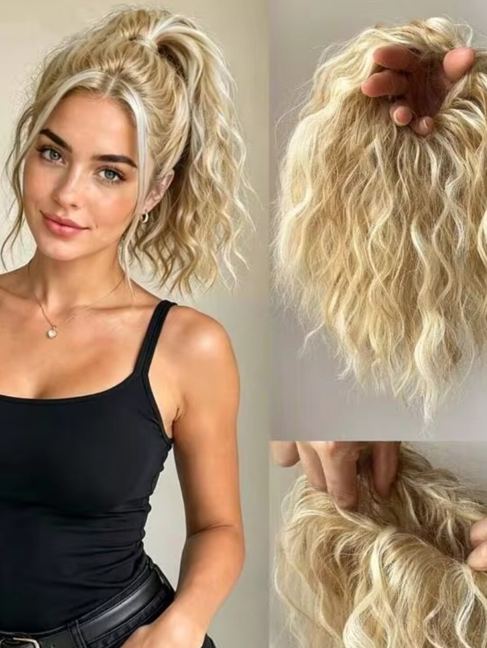 8" Mixed Blonde Wavy Ponytail Extension - Remy Synthetic